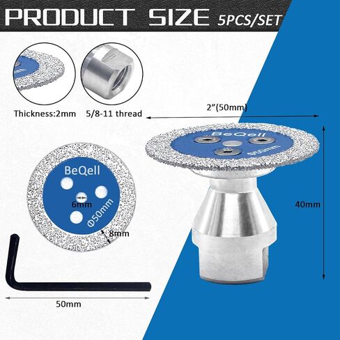 Diamond Mini Engraving Saw Blade,BeQell 5pcs 2" Mini Cutting Disc with 1pc 5/8''-11 Thread Flange for Marble Granite Stone Porcelain Tile Ceramic (50mm) in Kuwait