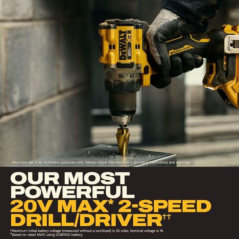 DEWALT Drill Set 20V MAX XR, 1/2 in. Brushless Cordless Drill Driver Kit With 5AH POWERSTACK Battery and Charger, LED Light, Dual Speed (DCD801H1) in Kuwait