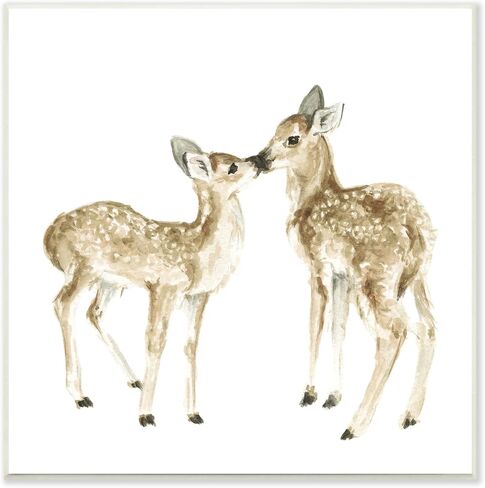Stupell Industries Baby Deer Fawn Watercolor Painting Kids' Nursery Animal Canvas Wall Art, 17 x 17, Brown in Kuwait