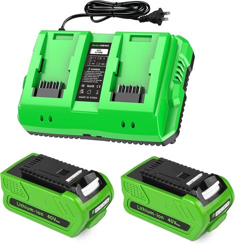 2-Pack 40V 4.0Ah Battery Replacement for Greenworks 40V Battery and Charger Kit (Dual-Port Charger with USB Port)，Compatible with Greenworks 40 Volt G-MAX Cordless Power Tools in Kuwait