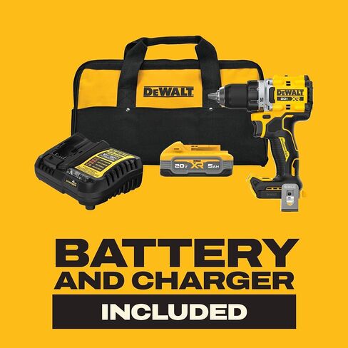 DEWALT Drill Set 20V MAX XR, 1/2 in. Brushless Cordless Drill Driver Kit With 5AH POWERSTACK Battery and Charger, LED Light, Dual Speed (DCD801H1) in Kuwait