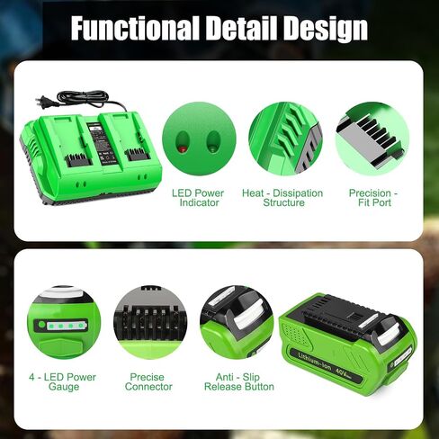 2-Pack 40V 4.0Ah Battery Replacement for Greenworks 40V Battery and Charger Kit (Dual-Port Charger with USB Port)，Compatible with Greenworks 40 Volt G-MAX Cordless Power Tools in Kuwait