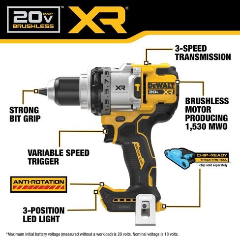 DEWALT 20V MAX XR 1/2 Inch Cordless Hammer Drill, Bare Tool Only (DCD1007B) (Renewed) in Kuwait