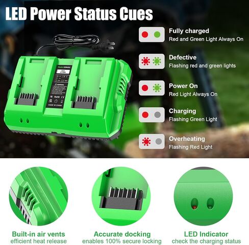 2-Pack 40V 4.0Ah Battery Replacement for Greenworks 40V Battery and Charger Kit (Dual-Port Charger with USB Port)，Compatible with Greenworks 40 Volt G-MAX Cordless Power Tools in Kuwait