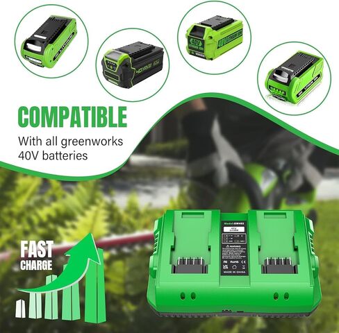 2-Pack 40V 4.0Ah Battery Replacement for Greenworks 40V Battery and Charger Kit (Dual-Port Charger with USB Port)，Compatible with Greenworks 40 Volt G-MAX Cordless Power Tools in Kuwait