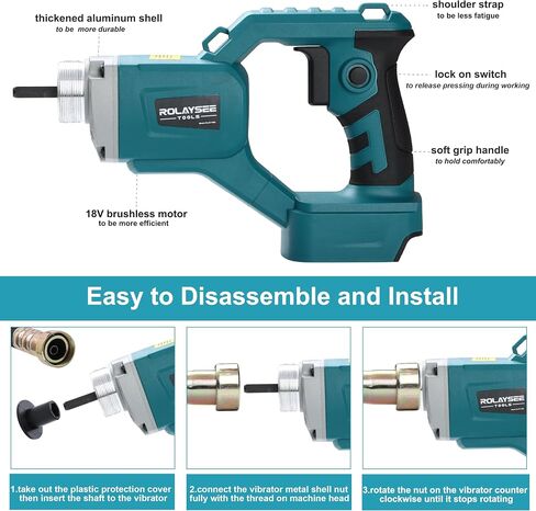 Handheld Concrete Vibrating Tool, Compatible with Makita 18V Batteries | 600W Cordless Electric Vibrator, 4ft Shaft Rod, No Battery, Portable Pencil Cement Vibrarator, Remove Air Bubble in Kuwait