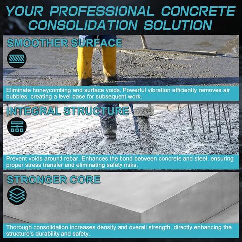 Concrete Vibrating Tool Compatible with Makita 18V Battery (No Battery), Brushless Handheld Concrete Vibrator with 3.28ft Shaft Rod, 4300RPM, for Mixing and Compacting Building Concrete in Kuwait