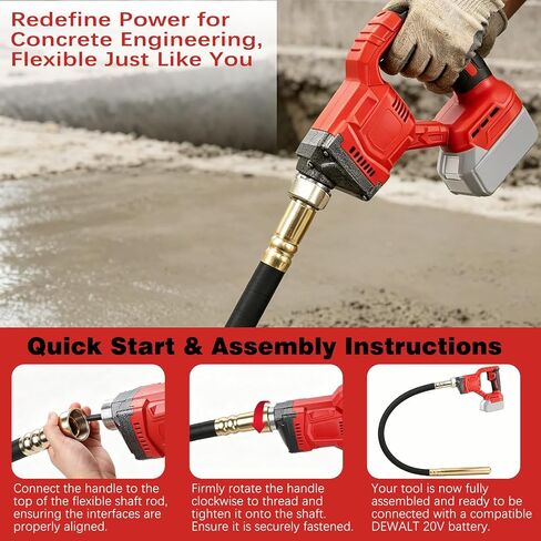Cordless Concrete Vibrator, 800W Handheld Vibrating Tool with 3.6ft Flexible Shaft, 6000VPM Portable Vibrator for Air Bubble Removal (No Battery) in Kuwait