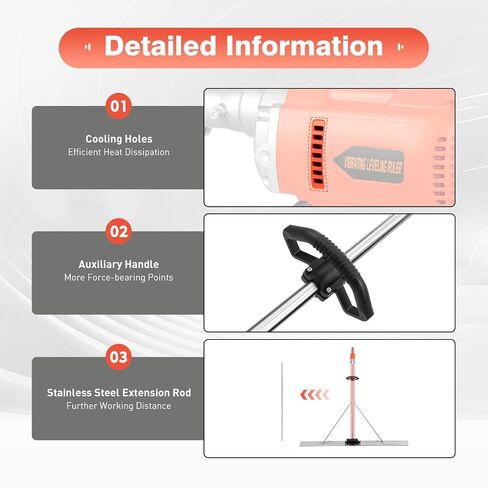 Power Concrete Screed Vibratory Kit, 21V Electric Cordless Concrete Screed Vibrator Tool Concrete Finishing Tool Battery Powered Concrete Surface Leveling Tamper Ruler for Construction Sites in Kuwait