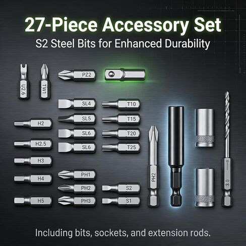 Kartop Electric Screwdriver Kit with 21 Magnetic Bits, Cordless Screwdriver 2000mAh Battery, Rechargeable Power Screwdriver with LED Light in Kuwait