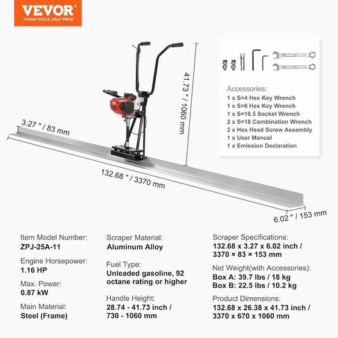 VEVOR Concrete Power Screed, 11ft Aluminum Board Straight Edge Bar Set, 4 Stroke Cement Finishing Vibrating Motor with Height Adjustable Handles, High Efficient Concrete Tools 6500RPM in Kuwait