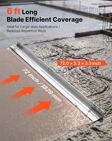 VEVOR Concrete Screed Blade 6 ft Length Aluminum Alloy Board Leveling Tool, 5.3 in Wide Straight Edge, Wide Coverage, Replacement Surface Leveler for Driveway, Patio, Sidewalk, Garage Floor Finishing in Kuwait
