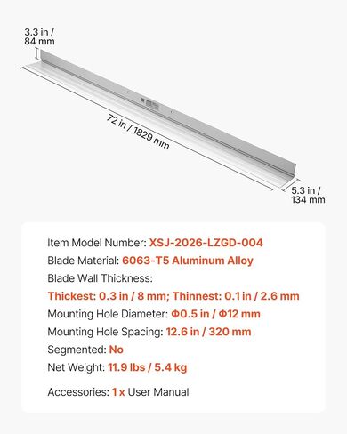 VEVOR Concrete Screed Blade 6 ft Length Aluminum Alloy Board Leveling Tool, 5.3 in Wide Straight Edge, Wide Coverage, Replacement Surface Leveler for Driveway, Patio, Sidewalk, Garage Floor Finishing in Kuwait