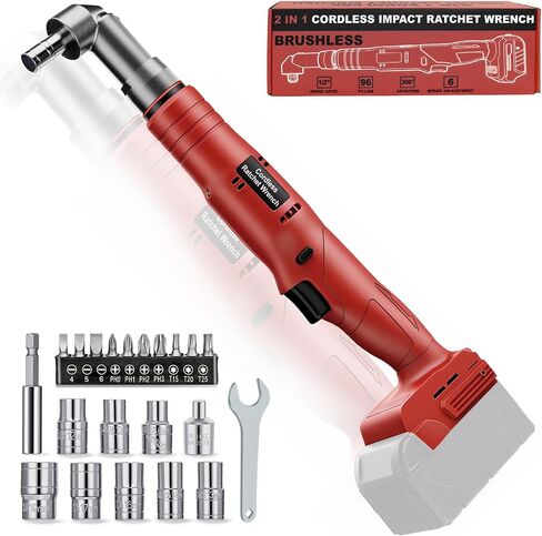 1/2" Cordless Ratchet Wrench Compatible with Milwaukee 18V Battery(Tool Only), 3-in-1 96FT-LBS Brushless Electric Ratchet with 3/8" Adapter & 1/4" Hex Bits, 6-Speed, 360° Rotating Head for Engine in Kuwait