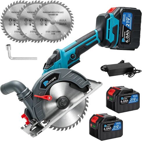6" Cordless Circular Saw,6900 RPM Power Wood Saw with 2 X 6.0Ah Batteries, 6" Alloy Blade, 2.2"(90°)1.5"(45°) Max Cutting Depth,Portable Table Saw for Wood,Home Renovation in Kuwait