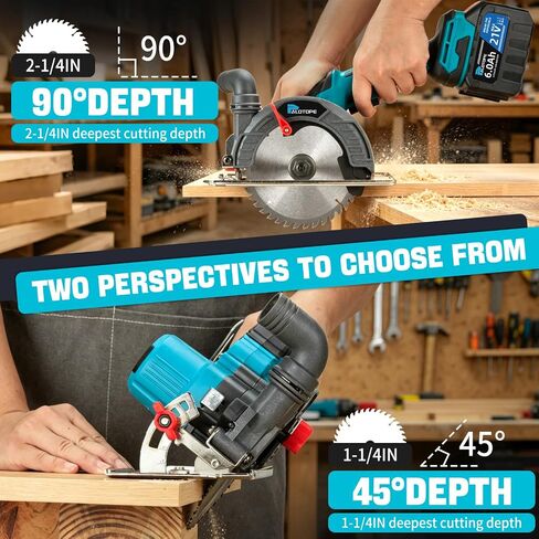 6" Cordless Circular Saw,6900 RPM Power Wood Saw with 2 X 6.0Ah Batteries, 6" Alloy Blade, 2.2"(90°)1.5"(45°) Max Cutting Depth,Portable Table Saw for Wood,Home Renovation in Kuwait