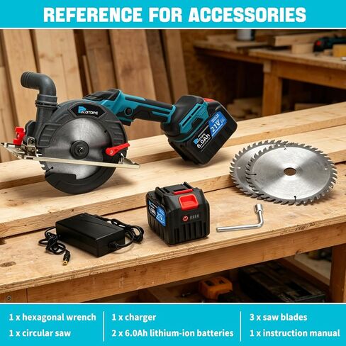 6" Cordless Circular Saw,6900 RPM Power Wood Saw with 2 X 6.0Ah Batteries, 6" Alloy Blade, 2.2"(90°)1.5"(45°) Max Cutting Depth,Portable Table Saw for Wood,Home Renovation in Kuwait