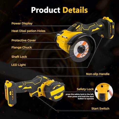 Brushless Cordless Cut-Off Tool for DE-W-A-LT 20V MAX Battery – 20,000 RPM Mini Angle Grinder with LED Light & Safety Lock, Includes 2" Blades for Metal, Wood, Tile & Plastic (Tool Only) in Kuwait