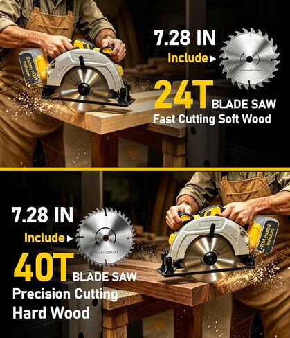 7-1/4" Cordless Circular Saw Compatible With DeWalt 20V Battery(Tool Only) | Brushless 5000 RPM Electric Circular Saw with 2 Blades (24T & 40T), 0–45° Bevel For Jobsite & Garage DIY in Kuwait