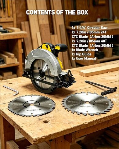 7-1/4" Cordless Circular Saw Compatible With DeWalt 20V Battery(Tool Only) | Brushless 5000 RPM Electric Circular Saw with 2 Blades (24T & 40T), 0–45° Bevel For Jobsite & Garage DIY in Kuwait