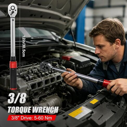 10Pcs Torque Wrench Set, 1/4 3/8 1/2 Inch Drive, Torque Range 2-210 Nm, ±3% Accuracy, 72 Tooth Reversible Ratchet, with Extension Bar, Socket Adapter, Universal Joint for Bicycle Motorcycle Car Repair in Kuwait