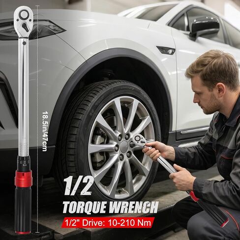 10Pcs Torque Wrench Set, 1/4 3/8 1/2 Inch Drive, Torque Range 2-210 Nm, ±3% Accuracy, 72 Tooth Reversible Ratchet, with Extension Bar, Socket Adapter, Universal Joint for Bicycle Motorcycle Car Repair in Kuwait