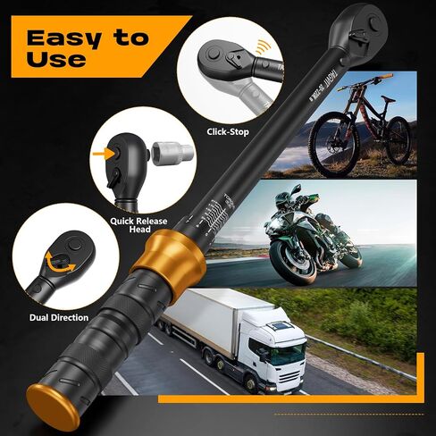 1/2-Inch Drive Click Torque Wrench Set – 15–165 ft-lb / 20–220 Nm, ±3% Precision, Dual Scale, Reversible Head for Car, Tire, and Motorcycle Use in Kuwait