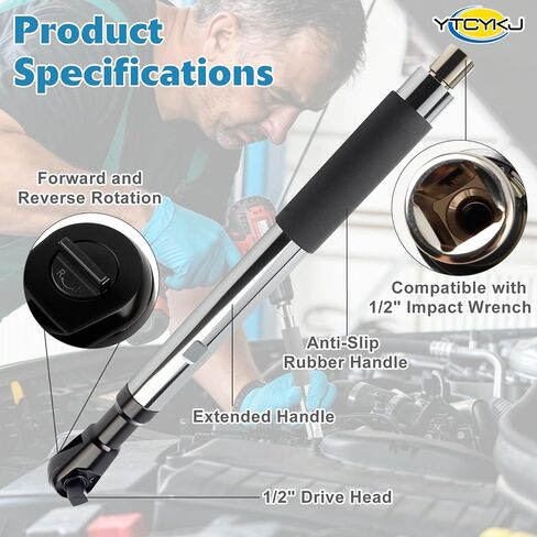 Offset Extension Wrench for Drill - 1/2" Offset Extension Wrench Impact | with Versatile 3/8", 1/4" Socket Adapters, Heavy-Duty Ratchet Extender for Tight Spaces, High Torque & Hard-to-Reach Bolts in Kuwait
