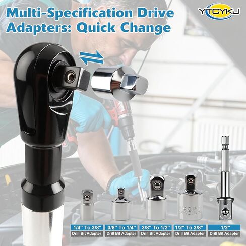 Offset Extension Wrench for Drill - 1/2" Offset Extension Wrench Impact | with Versatile 3/8", 1/4" Socket Adapters, Heavy-Duty Ratchet Extender for Tight Spaces, High Torque & Hard-to-Reach Bolts in Kuwait
