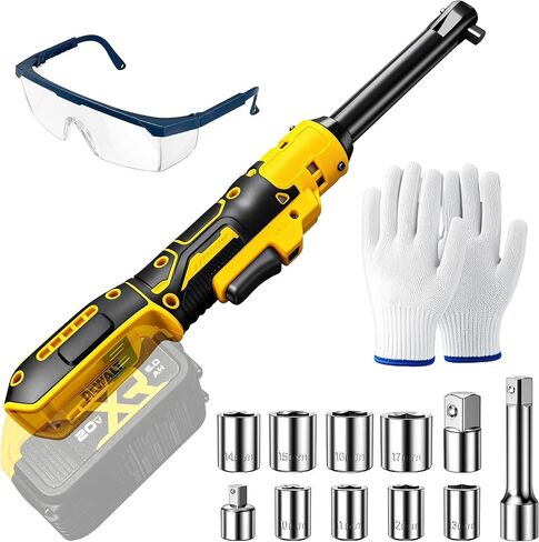 3/8"Cordless Ratchet Wrench Set Compatible with DEWALT 20V MAX Battery | 60Ft-Lbs Brushless Motor Power Electric Ratchet Tool Kit, 1/4" Adapters, 3" Extension Bar & 7 Sockets in Kuwait