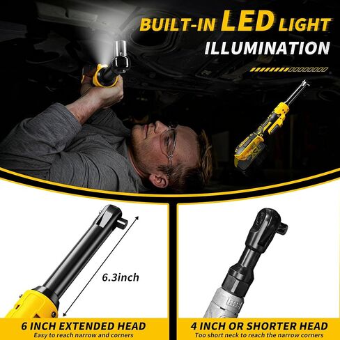 3/8"Cordless Ratchet Wrench Set Compatible with DEWALT 20V MAX Battery | 60Ft-Lbs Brushless Motor Power Electric Ratchet Tool Kit, 1/4" Adapters, 3" Extension Bar & 7 Sockets in Kuwait