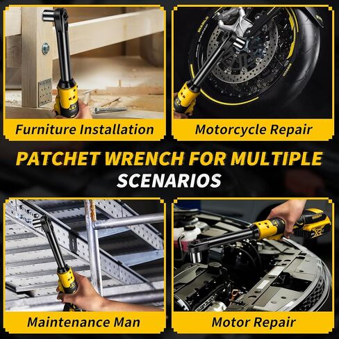 3/8"Cordless Ratchet Wrench Set Compatible with DEWALT 20V MAX Battery | 60Ft-Lbs Brushless Motor Power Electric Ratchet Tool Kit, 1/4" Adapters, 3" Extension Bar & 7 Sockets in Kuwait