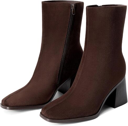 DREAM PAIRS Women's Square Toe Ankle Boots | Block Heel Dress Booties, Side Zipper Vintage Leather Fashion Boots for Wedding Party Office Daily Wear in Kuwait