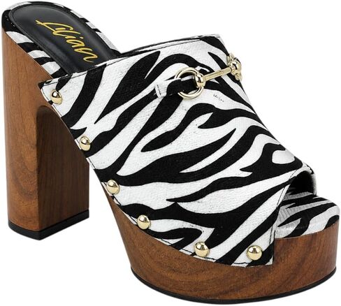Liliana Women’s Platform Mule Sandals – Chunky Block Heel Open Toe Slip-On Clog Heels with Wood Platform in Kuwait
