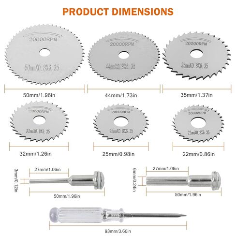 Enhanced Drill Saw Blades for Dremel Rotary Tool 6-Pcs HSS Saw Disc Wheel Cutting Blades with 2Pcs 1/8" Round Shank,1Pcs 1/4" Round Shank for Wood Plastic Aluminum Cutting(One Screwdriver) in Kuwait