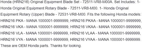 (HRN216) Original Equipment Blade Set - 72511-VR8-M00A Replacement for Honda OEM in Kuwait