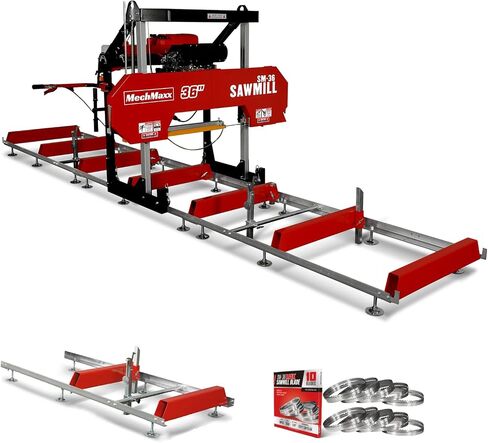 MechMaxx 32" Portable Sawmill(10x Blades Included), ZONSEN 459cc 15HP E-Start Gasoline Engine, 26.5" Board Width, 20' Track Length(13' Track Length + 6.4' Track Extension Included), SM-32 in Kuwait