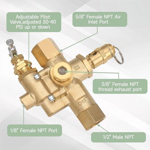 49816283C Pilot Check Unloader Valve Compatible with Ingersoll Rand T30 Gas Powered Air Compressor, 5/8" Inlet 1/2" Outlet 1/8" Control Port Brass Replacement in Kuwait