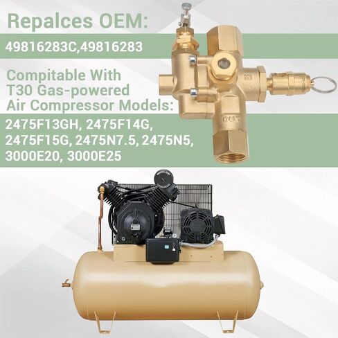 49816283C Pilot Check Unloader Valve Compatible with Ingersoll Rand T30 Gas Powered Air Compressor, 5/8" Inlet 1/2" Outlet 1/8" Control Port Brass Replacement in Kuwait