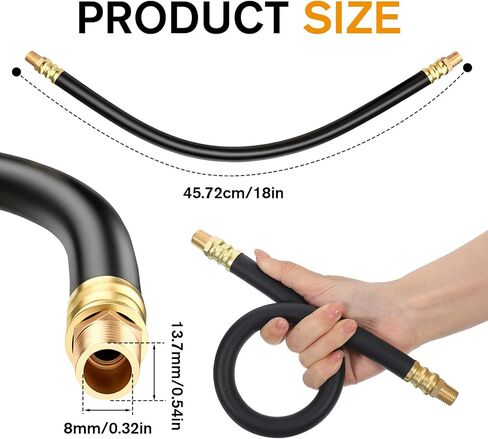 18 Inch Short Air Compressor Hose, 1/4" Male NPT to 1/4" Male NPT Connections Brass Fittings Air Hose Extension Black in Kuwait