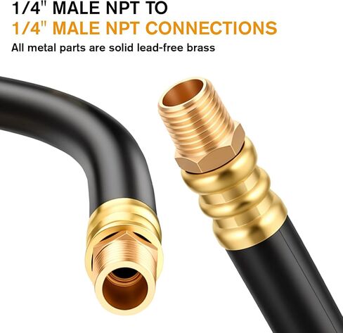 18 Inch Short Air Compressor Hose, 1/4" Male NPT to 1/4" Male NPT Connections Brass Fittings Air Hose Extension Black in Kuwait