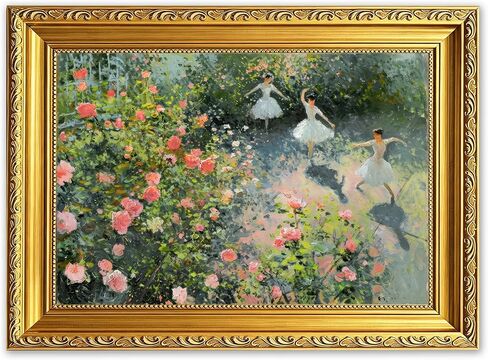 Gold Framed Vintage Floral Canvas Wall Art Rose Garden Painting Picture Wall Decor Neutral English Cottage Poster Print Artwork for Living Room Bedroom Country Home Decoration 9x11in in Saudi Arabia
