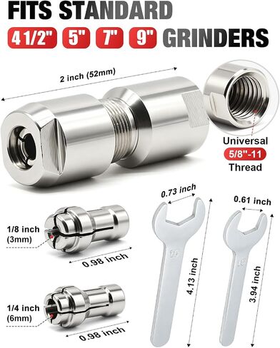 Angle Grinder to Die Grinder Adapter with 5/8"-11 to 1/4 & 1/8 Collet, Conversion Angle Grinder Attachments with Wrenches, Extension Shaft Connecting Rod for Rotary Burrs Wood Carving Metal Polishing in Kuwait