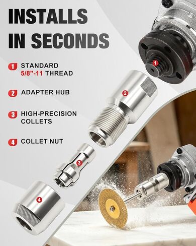 Angle Grinder to Die Grinder Adapter with 5/8"-11 to 1/4 & 1/8 Collet, Conversion Angle Grinder Attachments with Wrenches, Extension Shaft Connecting Rod for Rotary Burrs Wood Carving Metal Polishing in Kuwait