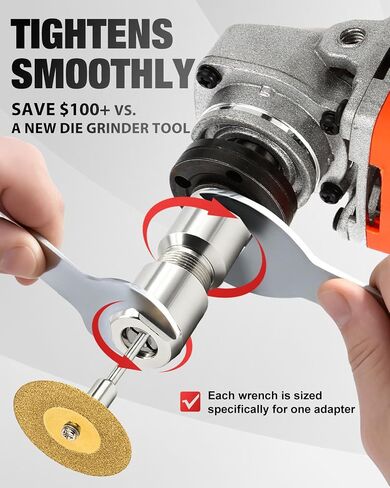 Angle Grinder to Die Grinder Adapter with 5/8"-11 to 1/4 & 1/8 Collet, Conversion Angle Grinder Attachments with Wrenches, Extension Shaft Connecting Rod for Rotary Burrs Wood Carving Metal Polishing in Kuwait