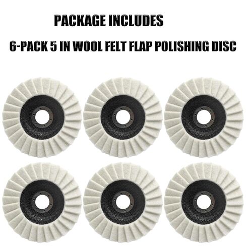 6 Pack Wool Polishing Wheel for Angle Grinder 5" X 7/8" Wool Felt Flap Polishing Disc for Aluminum/Marble/Metal/Wood/Automotive (6) in Kuwait