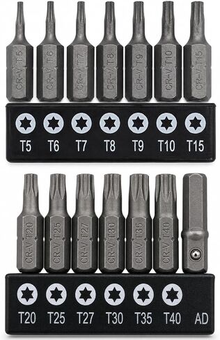 14-Piece Security Torx Bit Set, 1/4" Hex Shank Tamper Proof Torx Bit Set (T5-T40), Premium CR-V Steel Torx Security Bit Set with AD Connector & 2 Storage Sleeves for Auto and Electronics Repair in Kuwait