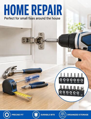 14-Piece Security Torx Bit Set, 1/4" Hex Shank Tamper Proof Torx Bit Set (T5-T40), Premium CR-V Steel Torx Security Bit Set with AD Connector & 2 Storage Sleeves for Auto and Electronics Repair in Kuwait