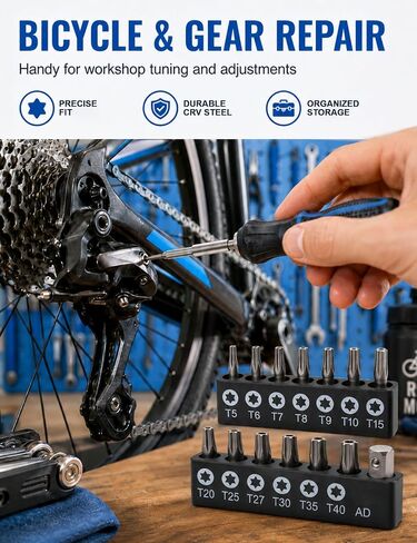 14-Piece Security Torx Bit Set, 1/4" Hex Shank Tamper Proof Torx Bit Set (T5-T40), Premium CR-V Steel Torx Security Bit Set with AD Connector & 2 Storage Sleeves for Auto and Electronics Repair in Kuwait