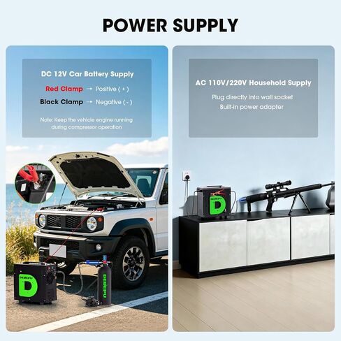 DEDEPU PCP Air Compressor, 4500PSI/30MPa Oil-Water Free High Pressure HPA Pump with Auto-Stop, Built-in Cooling Fan, 12V DC/110V AC Dual Power Fast Fill Pump for Air Rifle, Paintball & Scuba Tank in Kuwait